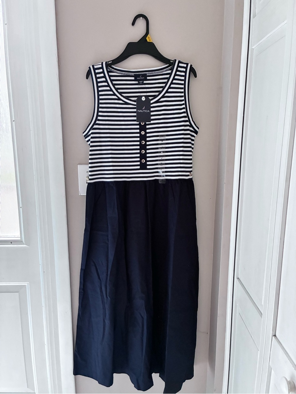 Nautica Lake Como Striped Navy & White Sleeveless Maxi Dress